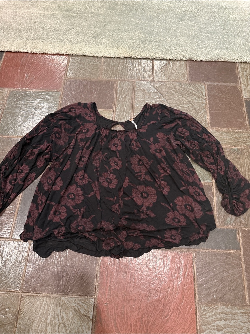 Free people Women's Black & Burgundy Floral Peasant Top